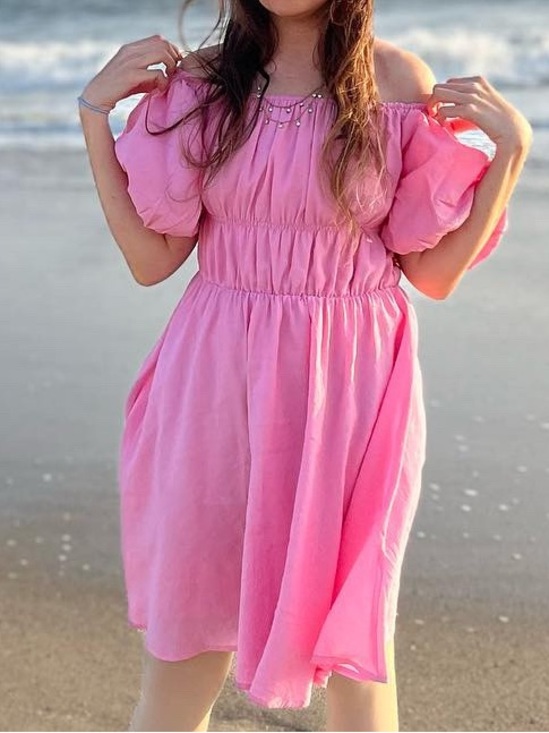 PrettyGarden Dresses & Skirts - Pink Puff-Sleeve Summer Dress